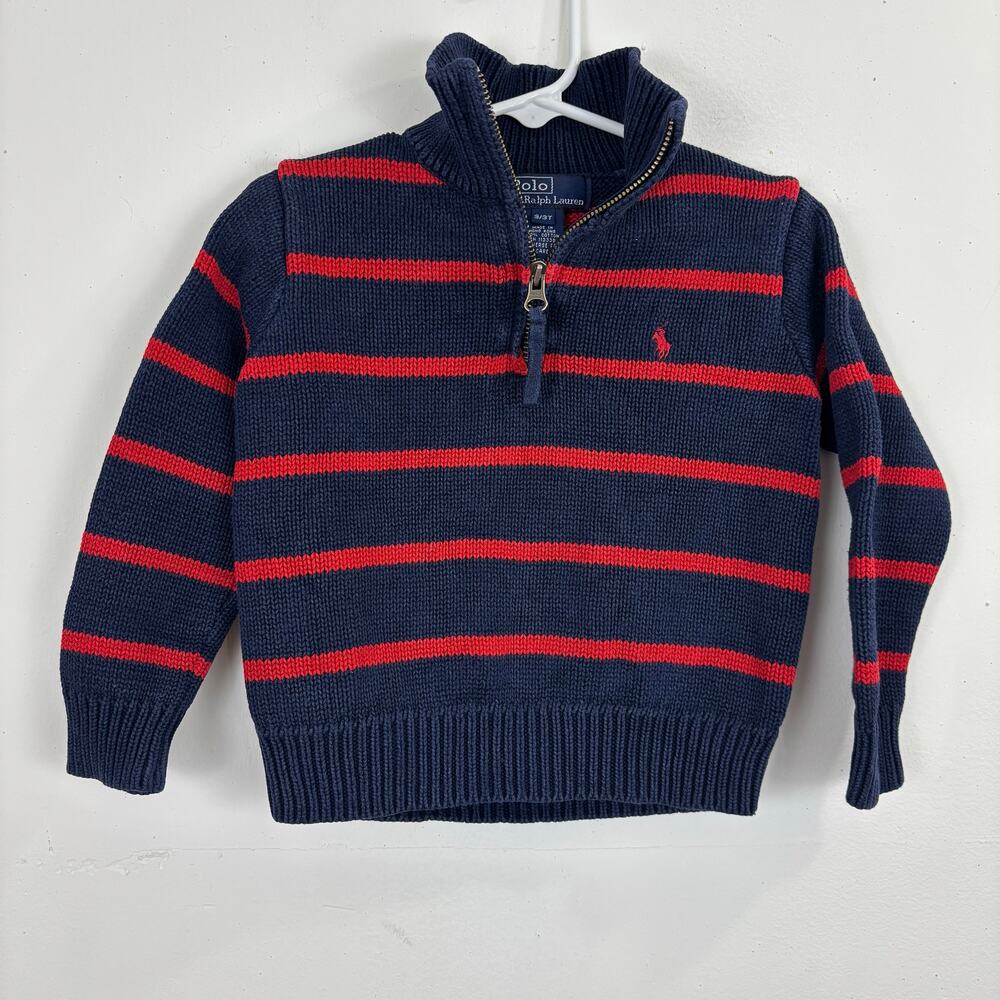 Vintage Polo Ralph Lauren Half Zip Navy and Red Stripe Boys 3T